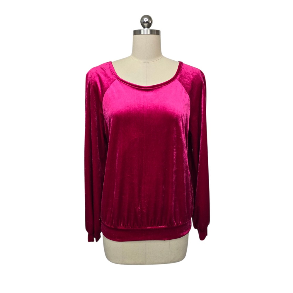 Maeve Anthropologie Pink Velvet Raglan Long Sleeve Blouse Top Size Small Fuchsia